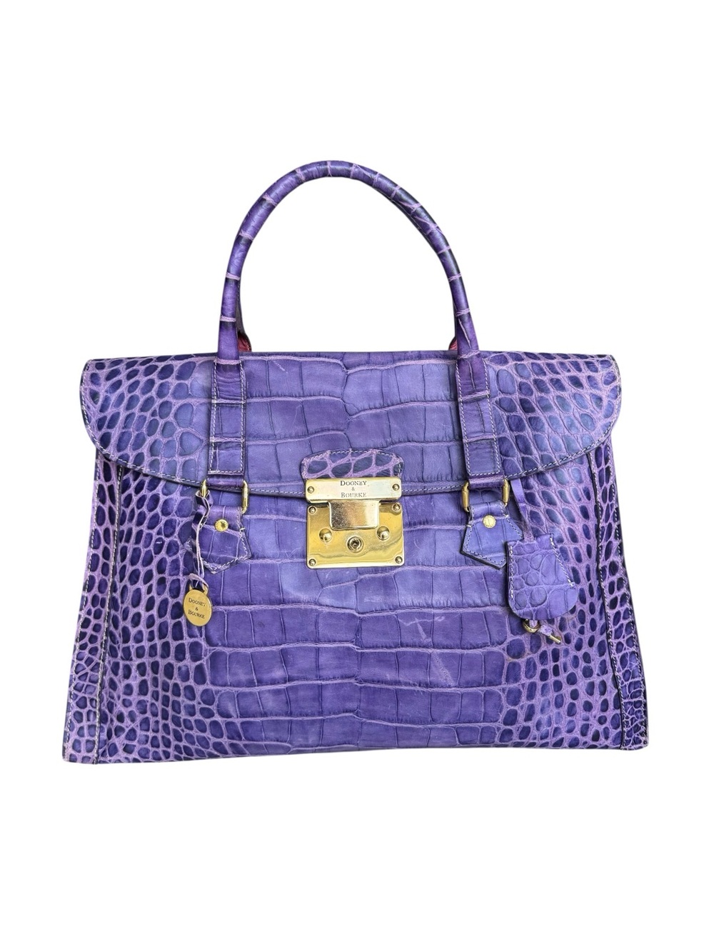 Rare Dooney & Bourke Alto Vintage Large Satchel Crocodile Embossed Leather Italy - Picture 6 of 15